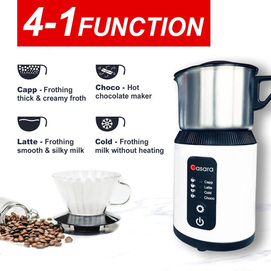 Casara 4-in-1 Electric Milk Steamer and Frother,27oz Stainless Steel Pitcher,Hot and Cold Foam Maker and Milk Warmer for Lattes,Cappuccinos,Macchiato - PuriLite