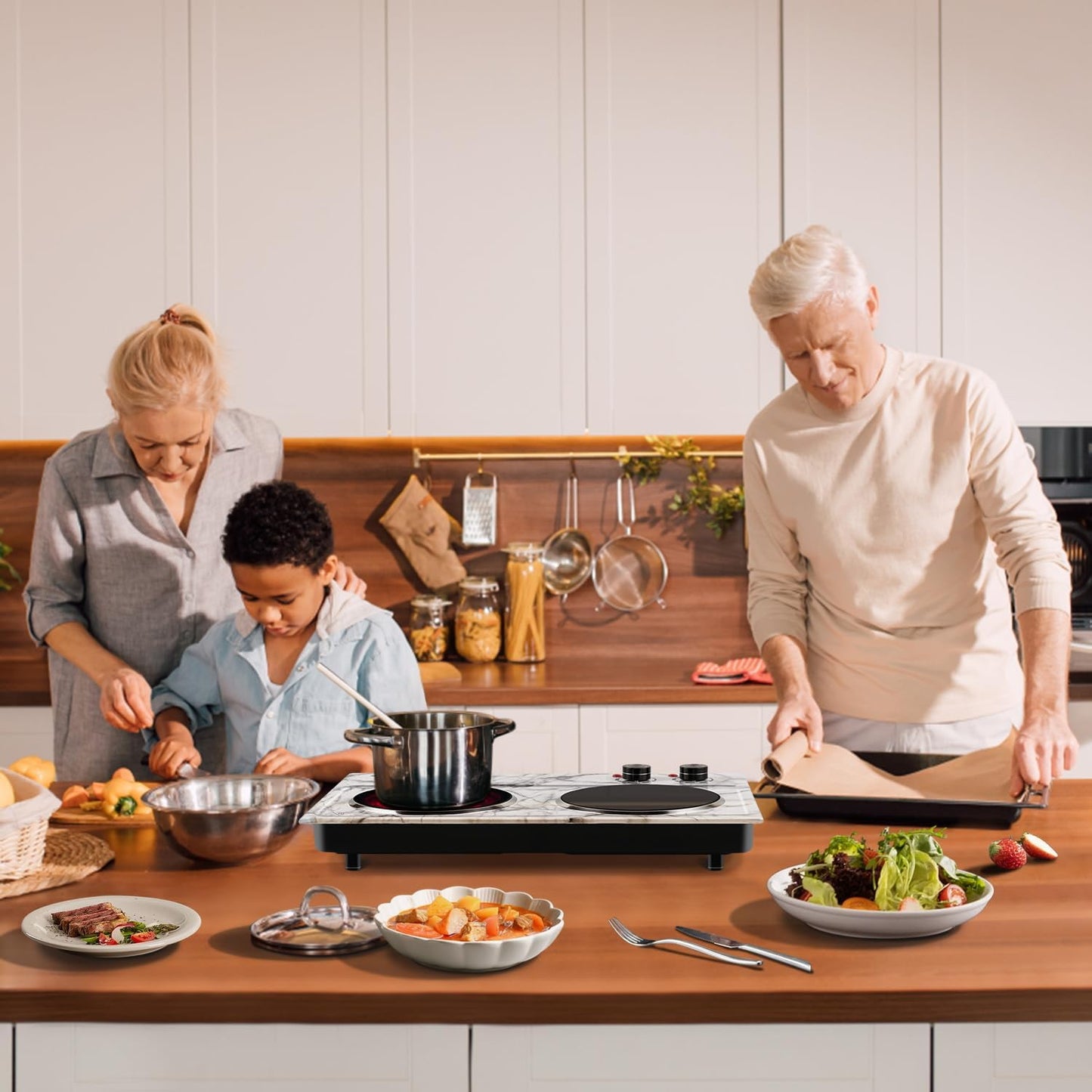 CUSIMAX 1800W Double Burner Hot Plate – Portable Infrared Electric Cooktop, Glass Countertop Stove with Temperature Control, Compatible with All Cookware