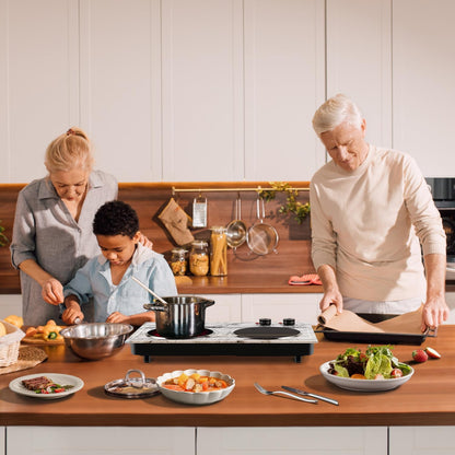 CUSIMAX 1800W Double Burner Hot Plate – Portable Infrared Electric Cooktop, Glass Countertop Stove with Temperature Control, Compatible with All Cookware