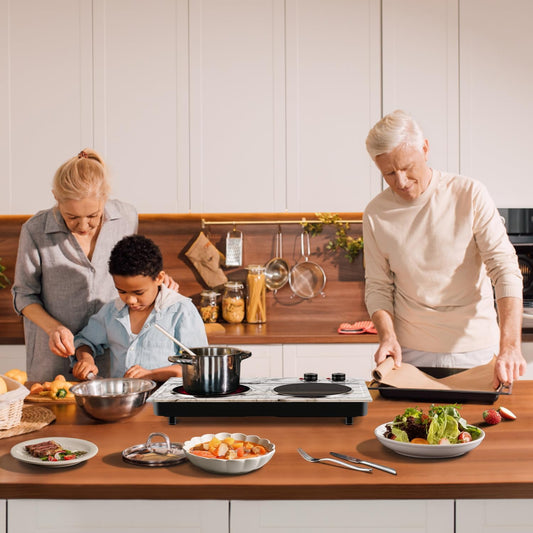 CUSIMAX 1800W Double Burner Hot Plate – Portable Infrared Electric Cooktop, Glass Countertop Stove with Temperature Control, Compatible with All Cookware