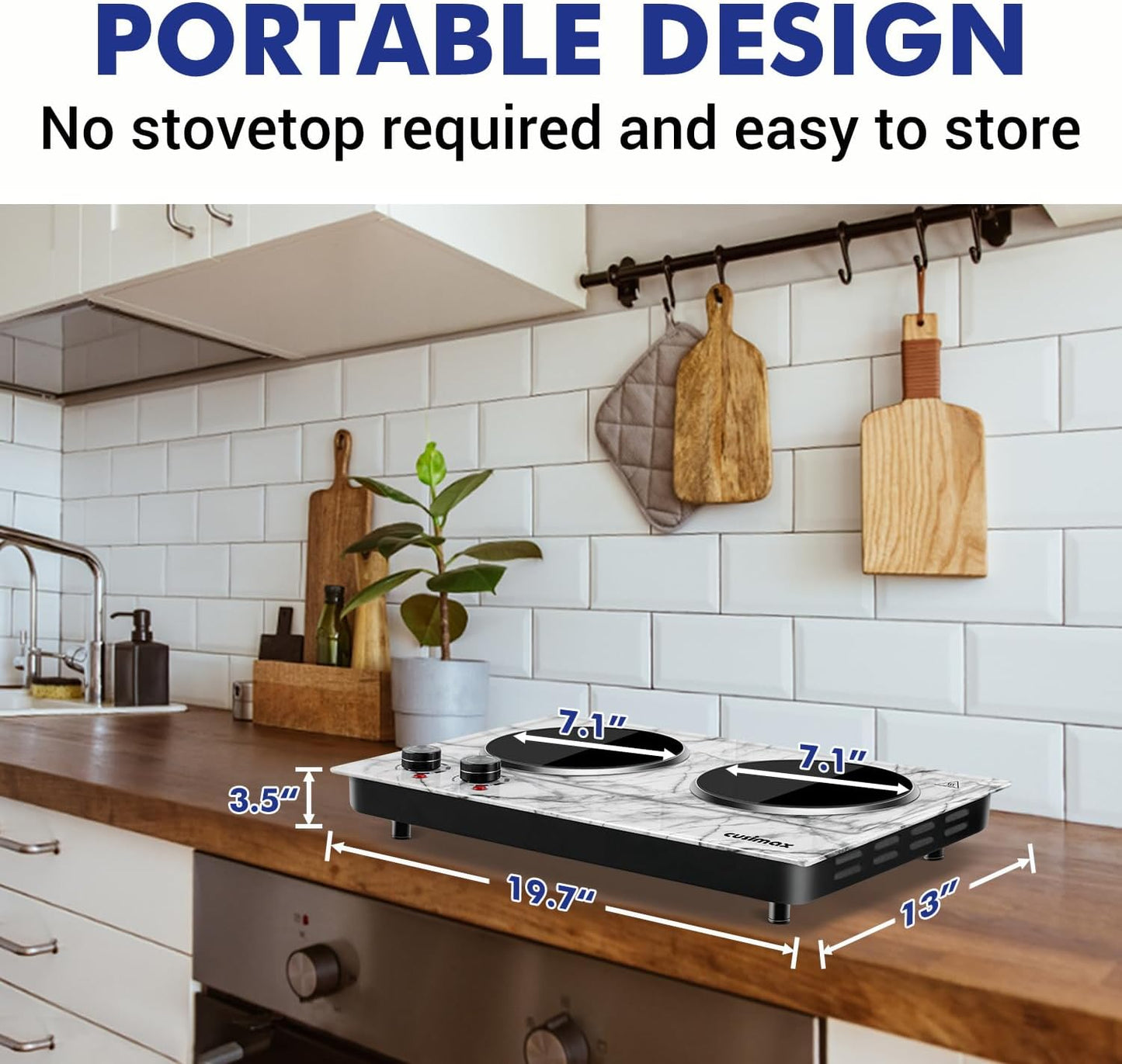 CUSIMAX 1800W Double Burner Hot Plate – Portable Infrared Electric Cooktop, Glass Countertop Stove with Temperature Control, Compatible with All Cookware