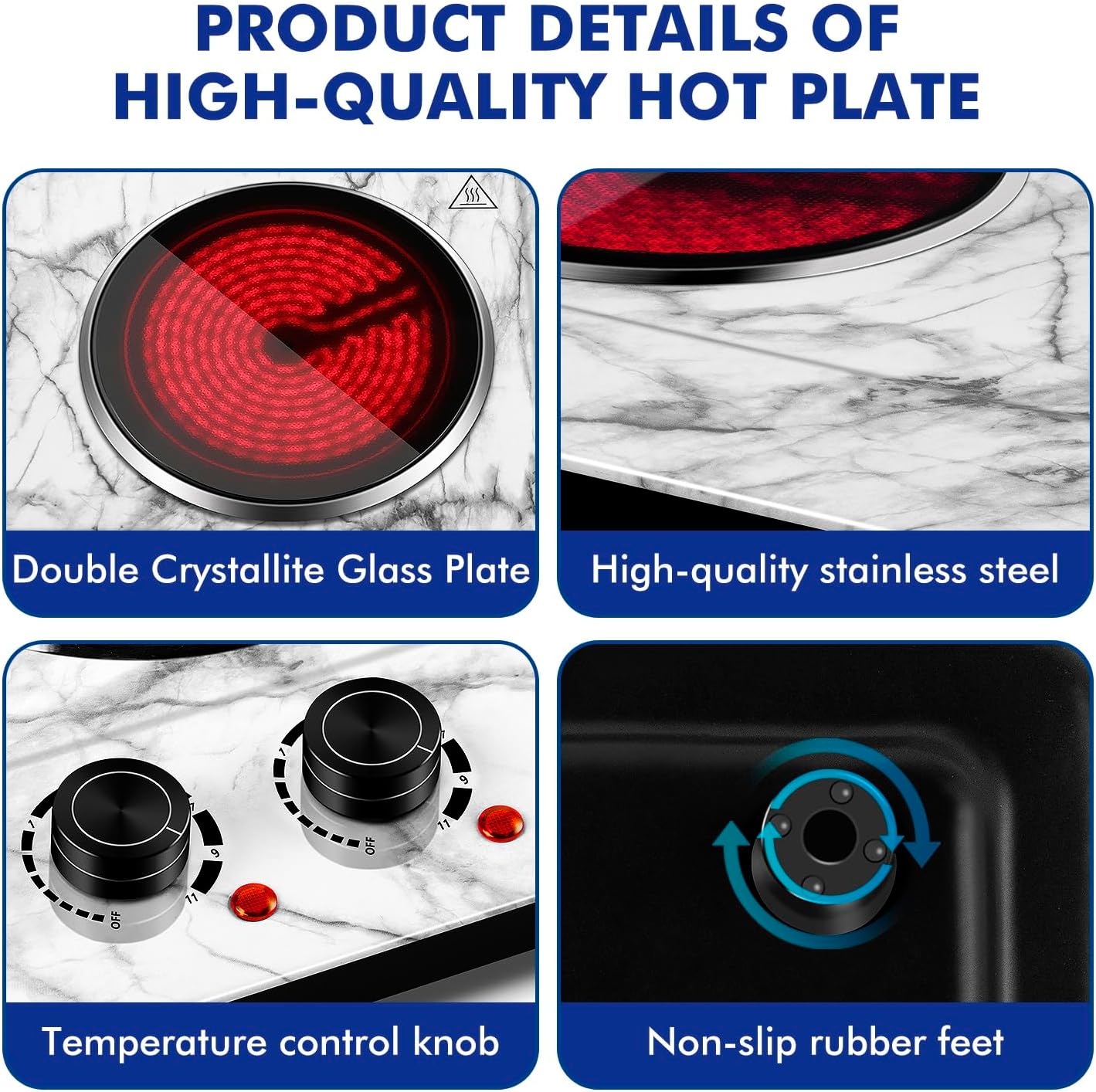 CUSIMAX 1800W Double Burner Hot Plate – Portable Infrared Electric Cooktop, Glass Countertop Stove with Temperature Control, Compatible with All Cookware