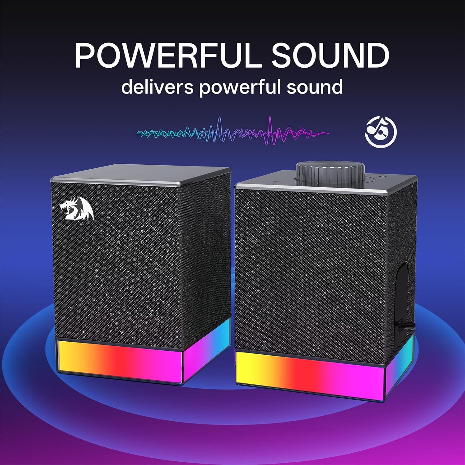 Redragon GS517 RGB Computer Speaker – 2.0 Stereo PC Speakers with Bluetooth 5.3 & USB, Touch Controls, Volume Knob, 8 RGB Lighting Effects - PuriLite
