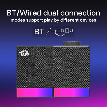 Redragon GS517 RGB Computer Speaker – 2.0 Stereo PC Speakers with Bluetooth 5.3 & USB, Touch Controls, Volume Knob, 8 RGB Lighting Effects - PuriLite