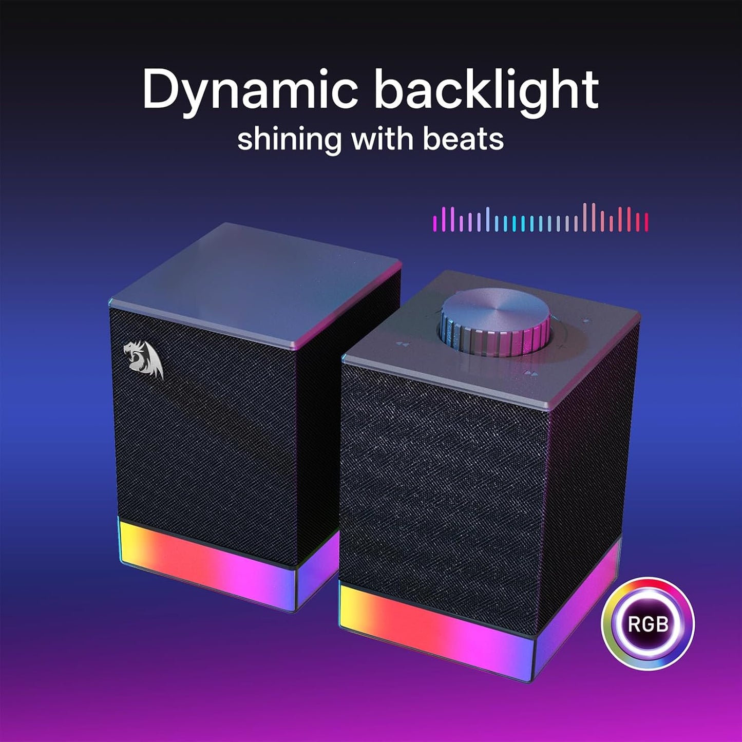 Redragon GS517 RGB Computer Speaker – 2.0 Stereo PC Speakers with Bluetooth 5.3 & USB, Touch Controls, Volume Knob, 8 RGB Lighting Effects - PuriLite