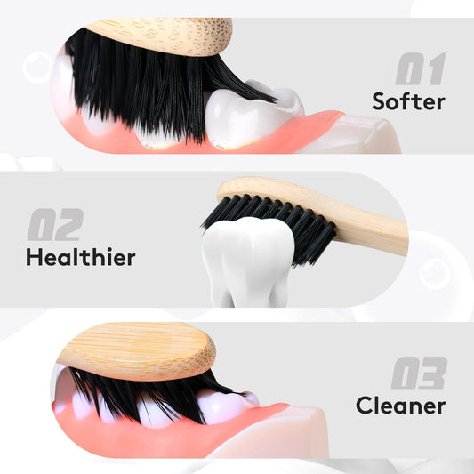 10 Pcs Bamboo Toothbrush, BPA Free Soft Bristle Toothbrush, Eco Friendly Natural Wooden Toothbrushes, Vegan Organic Bamboo Charcoal Tooth Brush for Sensitive Gums (10 Colors) - PuriLite