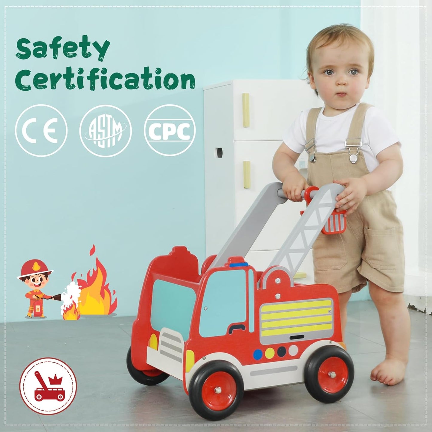 Wooden Baby Walker Push & Pull Toy for Toddler 1-3 Years Old,2-in-1 Activity Push Walker Learning Walker Stroller with Wheels for Baby Girls and Boys