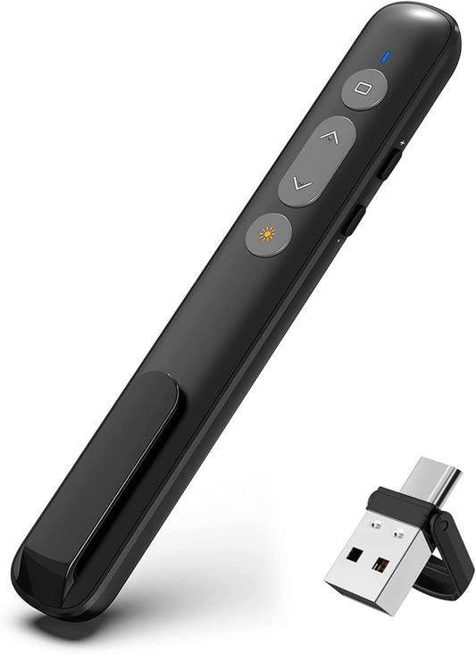 Presentation Clicker for Powerpoint Presentations,VRAJJTY Presenter Remote USB C&USB A 2 in 1,Power Point Slide Clickers for Open Hyperlinks & Volume Control Windows/Mac