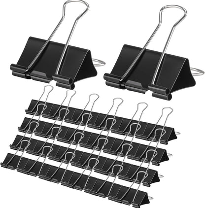 AMKIOKIO 48 Pack 2 inch Black Large Binder Clips - Jumbo Metal Clip Office Supplies, Paper Clamps for Secure Document Binding, Strong Metal Paper Clips