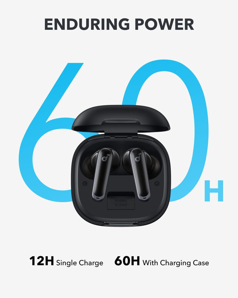 Soundcore P40i by Anker, Noise Cancelling Wireless Earbuds, Adaptive Noise Cancelling to Environments, Heavy Bass, 60H Playtime, 2-in-1 Case and Phone Stand, IPX5, Wireless Charging, Bluetooth 5.3