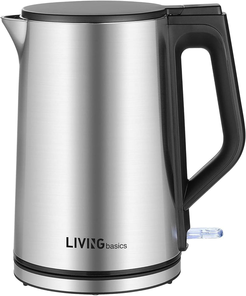 LIVINGbasics Electric Kettle, 1.5L Double Wall Design, Stainless Steel BPA-Free Cool Touch Tea Kettle