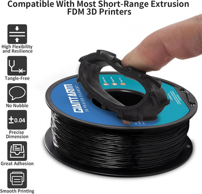 TPU 3D Printer Filament Black, Soft Flexible Filament 95A, Dimensional Accuracy +/-0.05mm, 1KG (2.2LBS), 1.75mm Fit for All 3D Printers, Vacuum Packaging