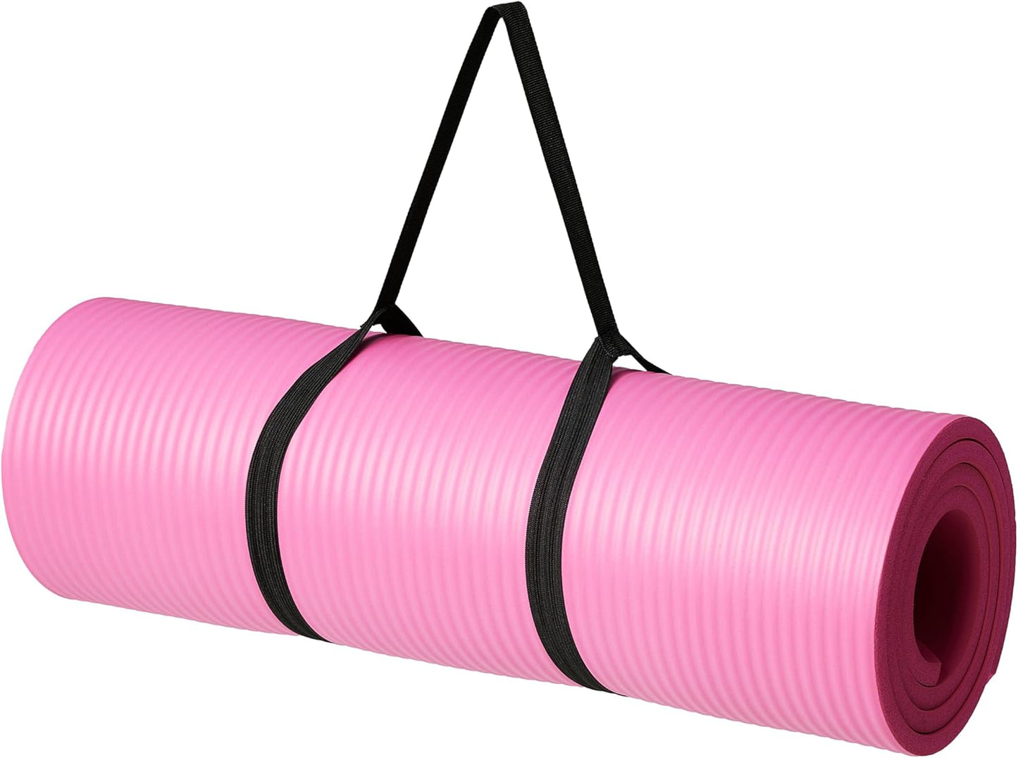 Thick Exercise Yoga Mat with Carrying Strap | 1/2-Inch Extra Thick Non-Slip Fitness Mat | Foam Workout Mat for Yoga, Pilates & Home Exercise | Pink
