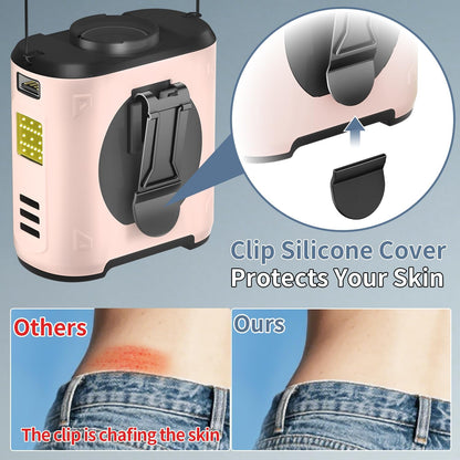 Portable Waist Fan Clip On 10000mAh Wearable Belt Personal Fan 16000RPM Rechargeable Battery operated with 5 Speeds Wind and Light 40H Hands-Free for Cooling Outdoor Camping (Pink)