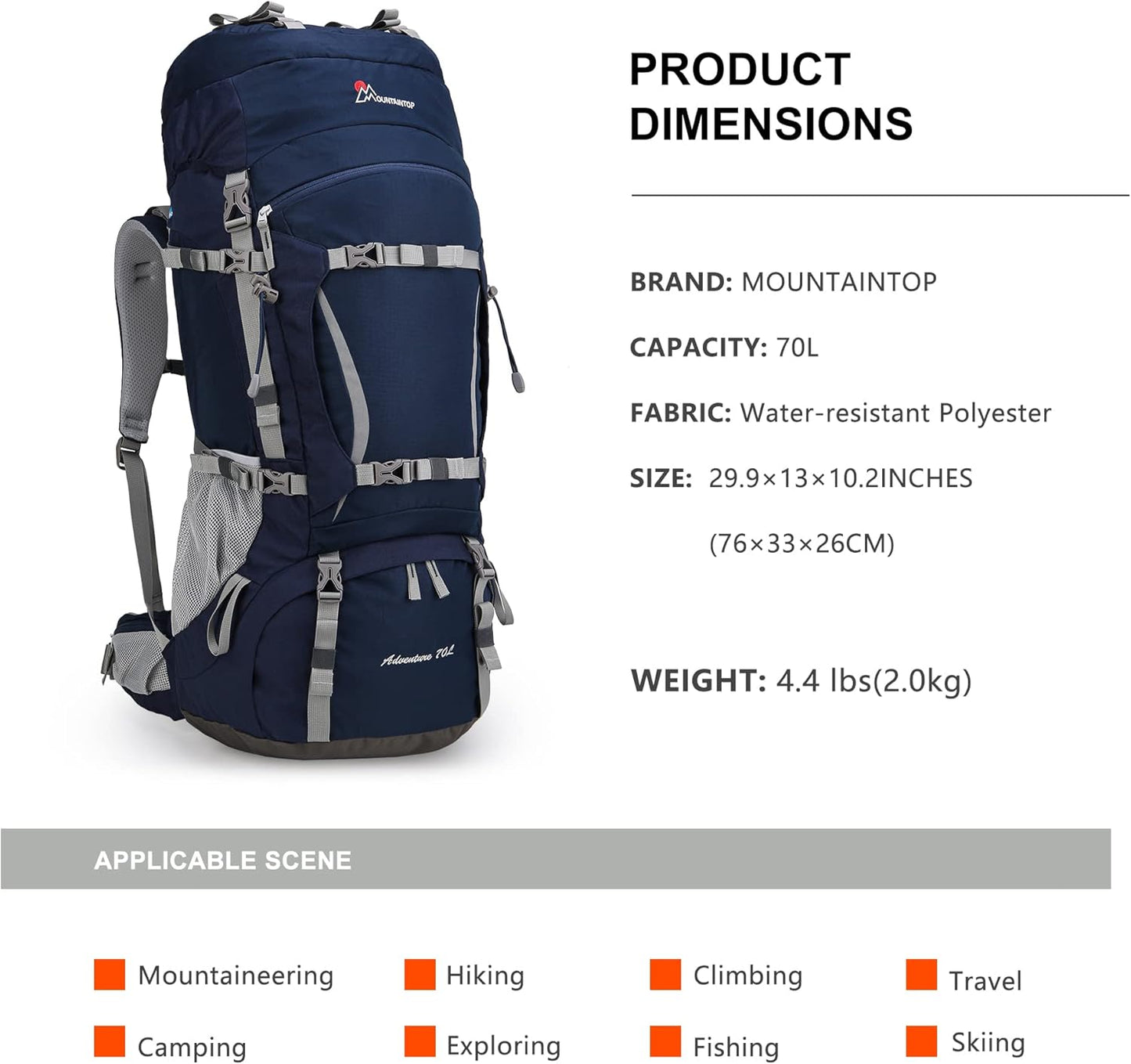 75/70L/60L Internal Frame Hiking Backpack for Backpacking, Hiking, Camping with Rain Cover