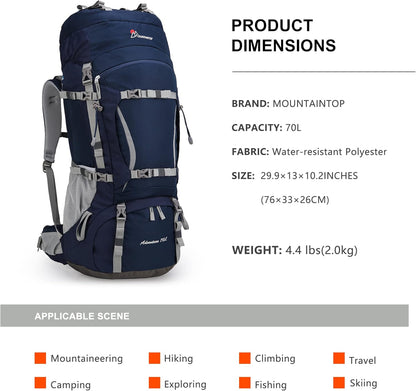 75/70L/60L Internal Frame Hiking Backpack for Backpacking, Hiking, Camping with Rain Cover