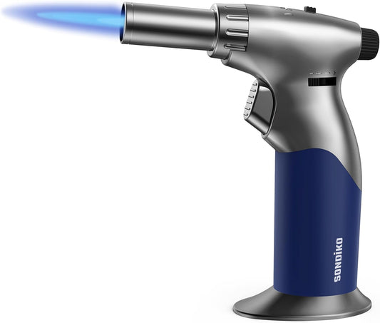 Sondiko Butane Dual Adjustable Flame Size Butane Torch Lighter, Mini Blow Torch, Refillable Kitchen Torch with Continuous Flame Lock for Creme Brulee, Cooking
