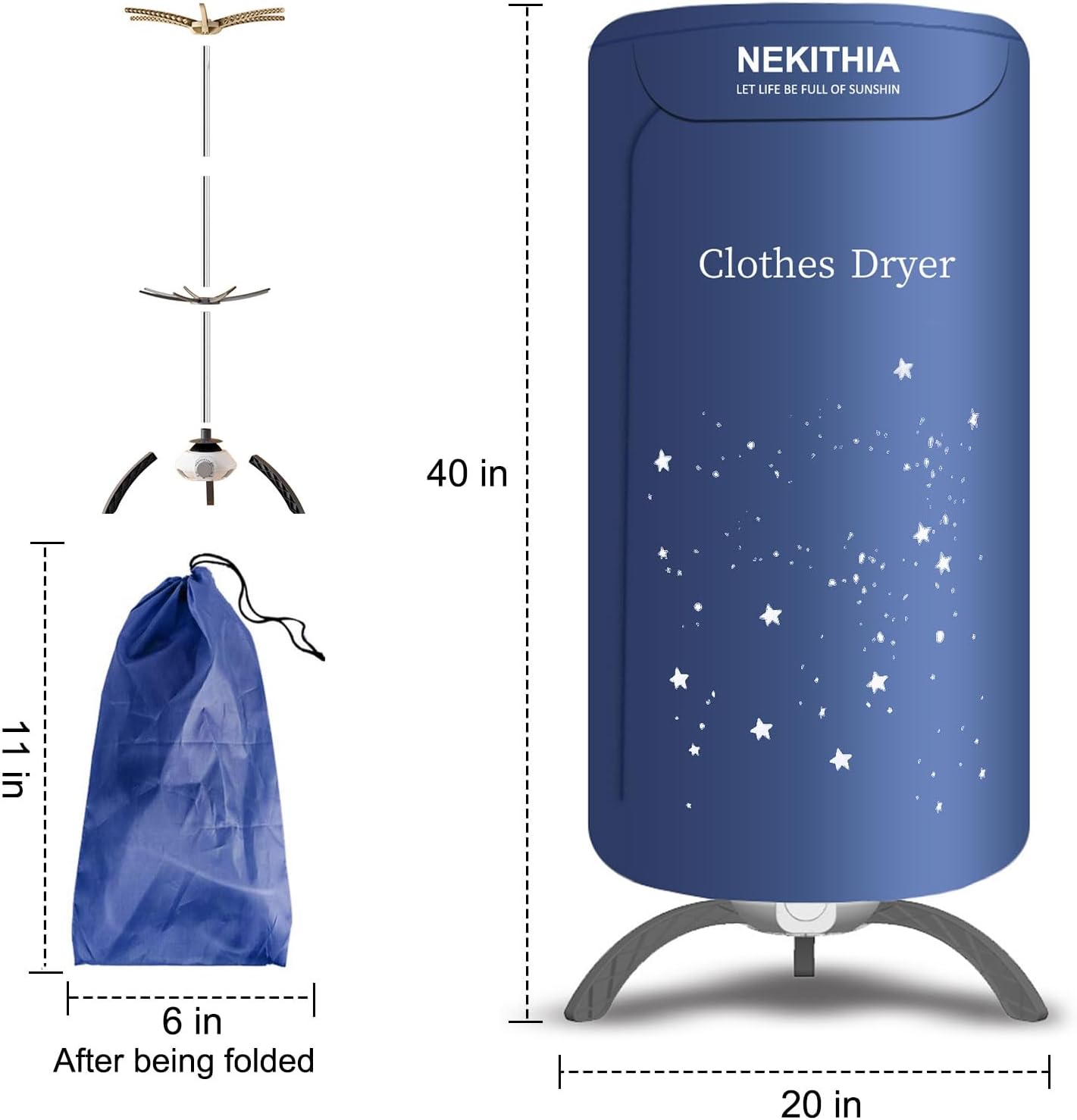 Portable Clothes Dryer Upgraded to Quickly Dry A Large Number of Clothes and Shoes. Travel Mini 900w Dryer Machine, Compact Portable Dryer for Family, Apartment, RV and Travel