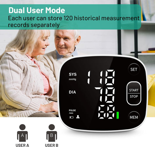 Blood Pressure Monitor Rechargeable Machine for Home Use Adjustable Wrist Cuff 4.92-8.46 inch with Voice Broadcast 2x120 Reading Memory with Carrying Case - PuriLite