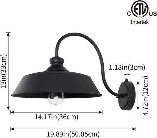 Dusk to Dawn Farmhouse Outdoor Gooseneck Barn Wall Light with 14" Dome Matte Black - PuriLite