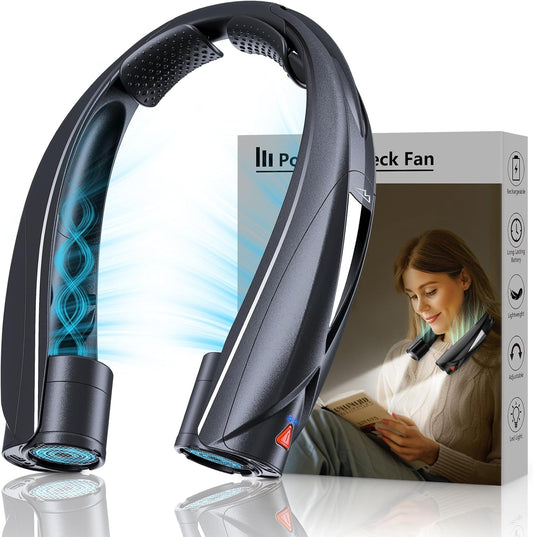 Portable Neck Fan - with LED Light, 6-20 Hrs Long Battery, 6-Speed Adjustable, USB-C Rechargeable, Ultra Quiet, Hands-Free Personal Cooling for Men Women Outdoor Indoor