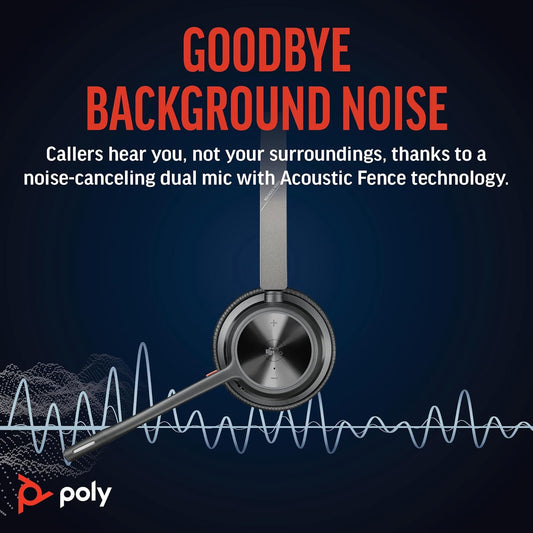 Poly Voyager 4320 UC Wireless Headset & Charge Stand (Plantronics) - Stereo Headphones w/Noise-Canceling Boom Mic - Connect PC/Mac/Mobile via Bluetooth-Works w/Teams (Certified), Zoom-Amazon Exclusive - PuriLite