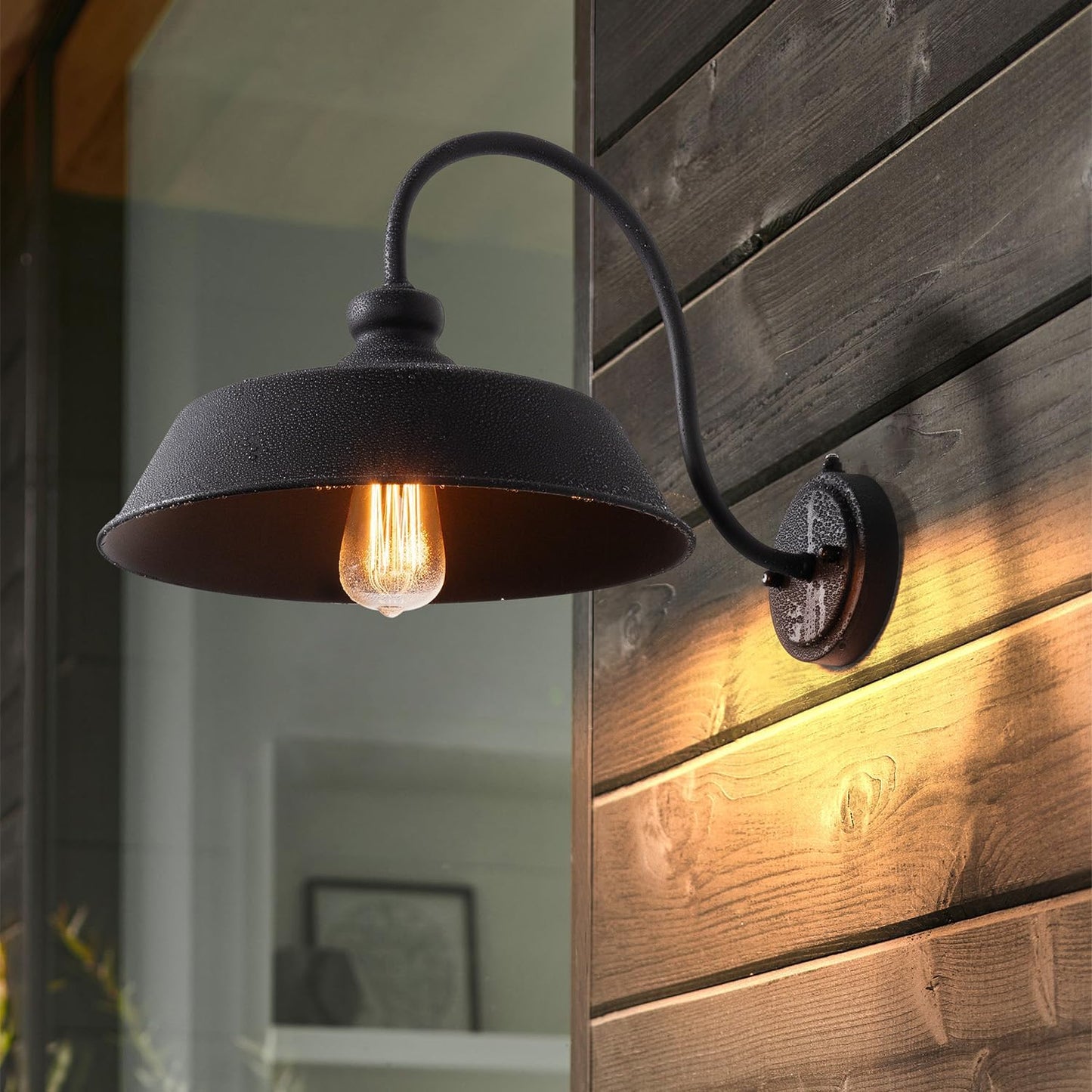 Dusk to Dawn Farmhouse Outdoor Gooseneck Barn Wall Light with 14" Dome Matte Black
