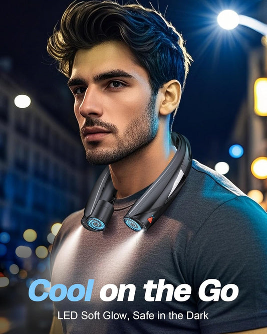 Portable Neck Fan - with LED Light, 6-20 Hrs Long Battery, 6-Speed Adjustable, USB-C Rechargeable, Ultra Quiet, Hands-Free Personal Cooling for Men Women Outdoor Indoor