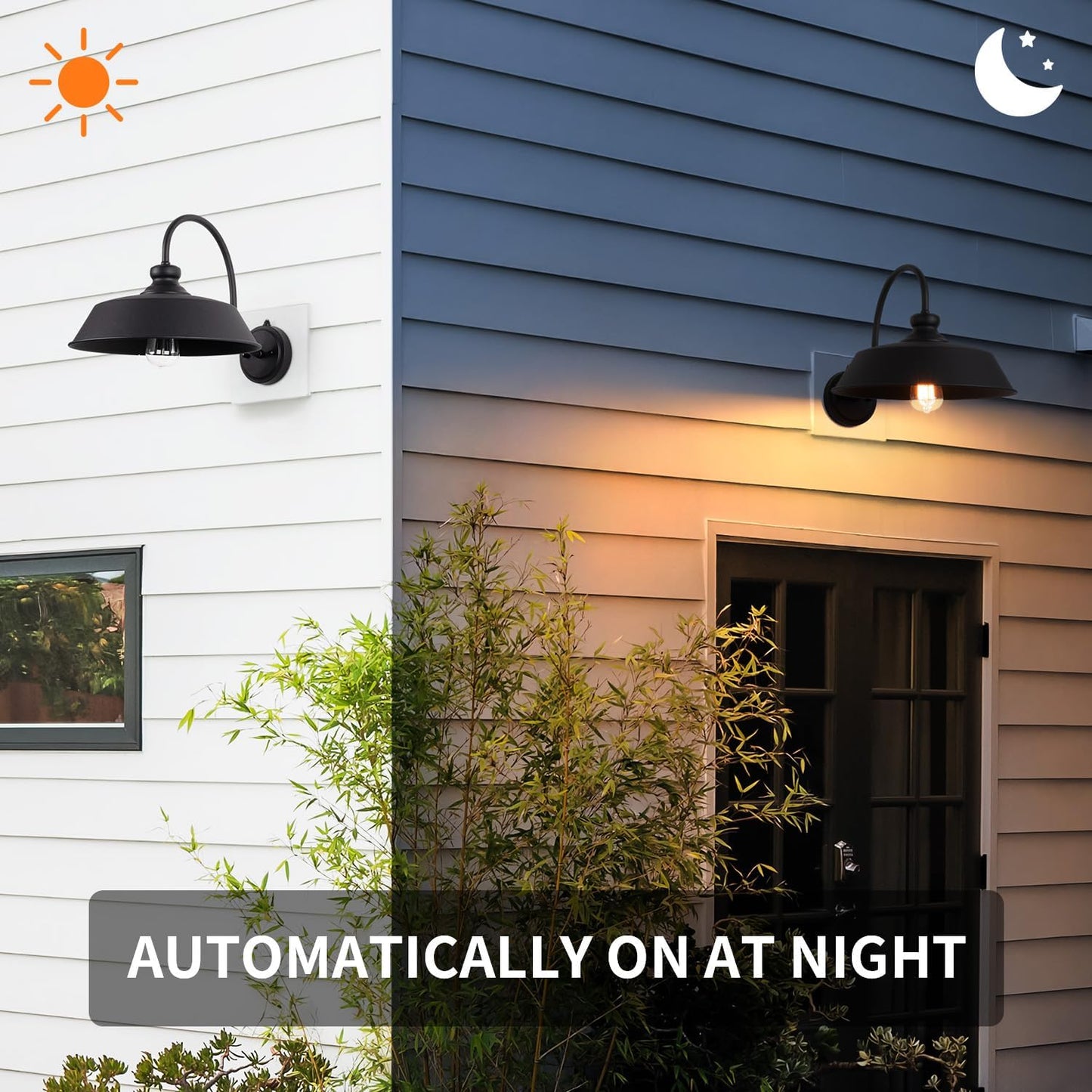 Dusk to Dawn Farmhouse Outdoor Gooseneck Barn Wall Light with 14" Dome Matte Black
