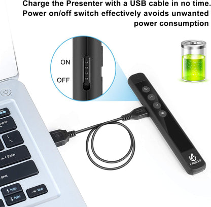 LNKOO Presentation Remote, RF 2.4GHz Wireless Presenter PowerPoint PPT Clicker Slides Advancer Remote Control Rechargeable Presenter Support Hyperlink
