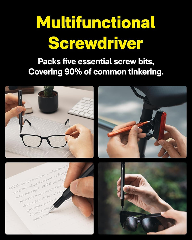 HOTO Precision Screwdriver SE, Pocket Multi-Bit Screwdriver, Mini Hand Screwdriver with 2 Double End Bits & 1 Pen Bit, Ideal for Phone/Glasses/Watches/Laptop, Black