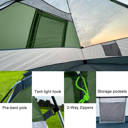 Camping Tent with Rainfly, 2/4/8 Person Tent,Waterproof Windproof Family Tent with Mesh Windows, Easy Set Up for Hiking and Outdoor for All Seasons