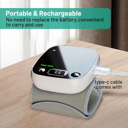 Blood Pressure Monitor Rechargeable Machine for Home Use Adjustable Wrist Cuff 4.92-8.46 inch with Voice Broadcast 2x120 Reading Memory with Carrying Case