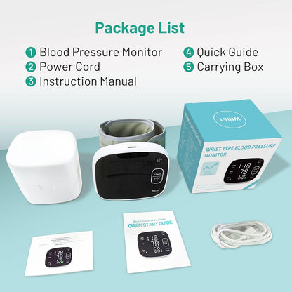 Blood Pressure Monitor Rechargeable Machine for Home Use Adjustable Wrist Cuff 4.92-8.46 inch with Voice Broadcast 2x120 Reading Memory with Carrying Case