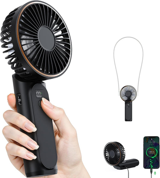 TUNISE Portable Handheld Fan, Portable Fan Rechargeable, 4000mAh, 180° Adjustable, 6 Speed Wind, Display Electricity in Real Time, USB Rechargeable Foldable Fan, Quiet Personal Fan