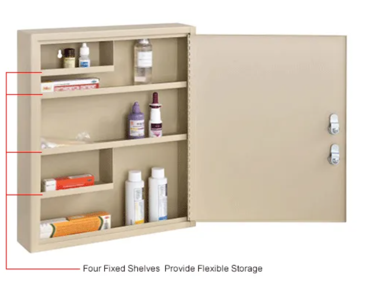 Global Industrial™ Medical Security Cabinet w/Double Key Locks, 14"Wx3-1/8"Dx17-1/8"H, Beige