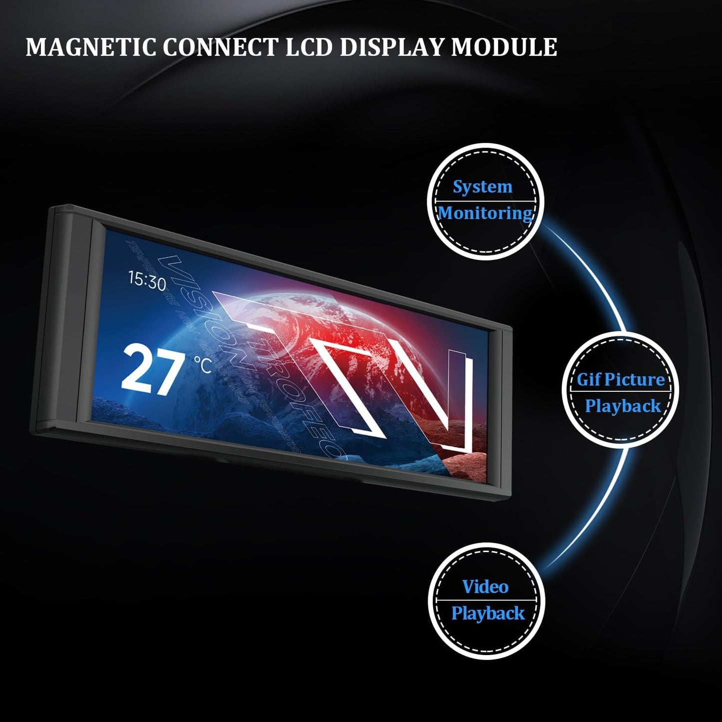 Thermalright Trofeo Vision LCD Case Sub-Display – 6.86″ Full-Color IPS Screen – 1280×480 Resolution – Magnetic Mount – DIY System Monitoring & Custom Themes - PuriLite
