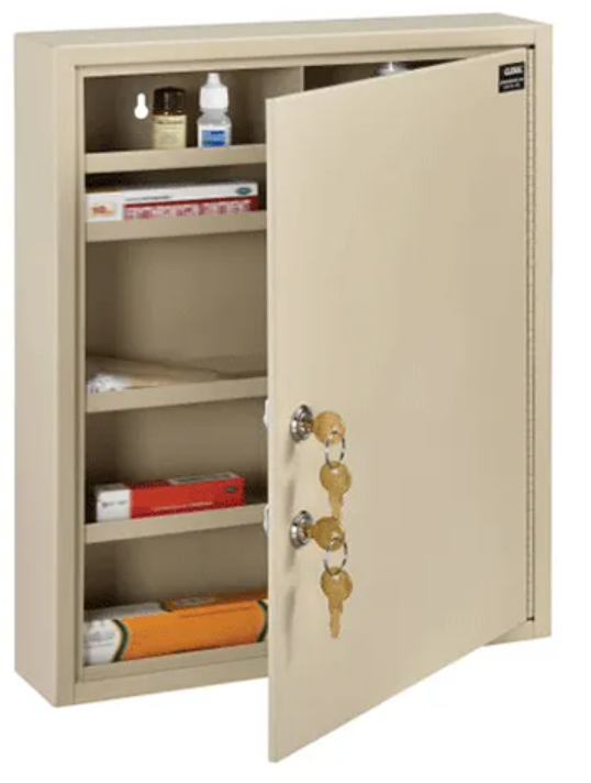 Global Industrial™ Medical Security Cabinet w/Double Key Locks, 14"Wx3-1/8"Dx17-1/8"H, Beige