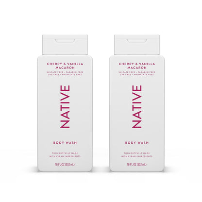 Native Body Wash Contains Naturally Derived Ingredients | For Women & Men, Sulfate, Paraben, & Dye Free Leaving Skin Soft and Hydrating | Cherry & Vanilla Macaron 18 oz - 2 Pk
