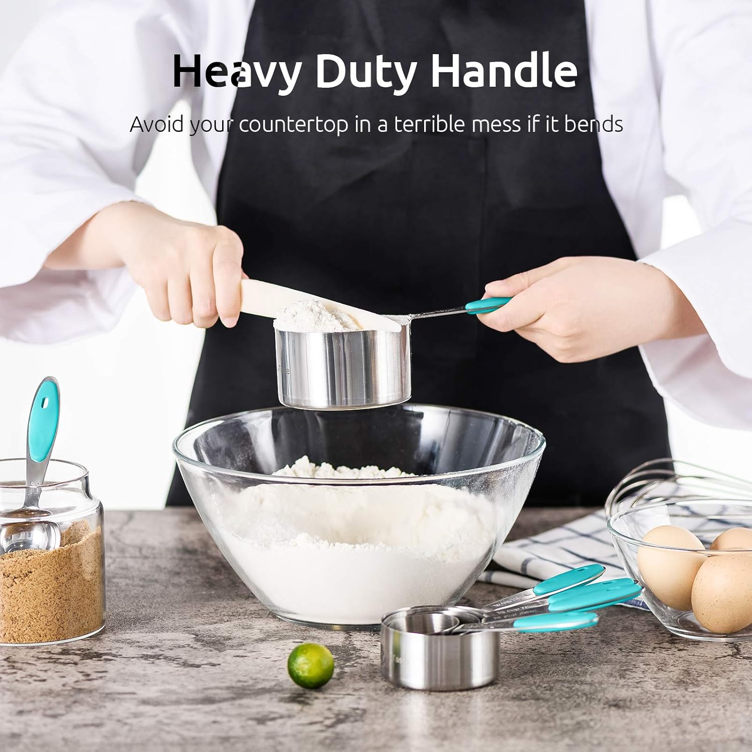 U-Taste 18/8 Stainless Steel Measuring Cups & Spoons Set – 10-Piece – Teal Handles – Heavy-Duty & Engraved Measurements - PuriLite