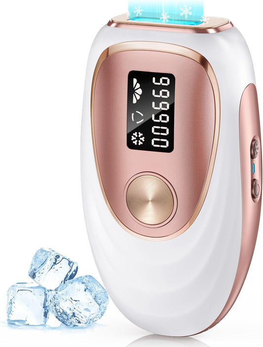 IPL Laser Hair Removal Device for Women & Men - Home 45°F Ice-Cooling Contact for Painless & Long-Lasting Results, 86% Hair Reduction in 3 Weeks for Full Body & Bikini Line, Rose Gold