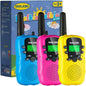 Kids Walkie Talkies 3 Mile Range Two Way Radios 3 Pack for Indoor Outdoor Play Blue Pink Yellow - PuriLite