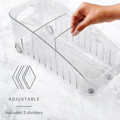RollOut Fridge Drawer 6-Inch – Clear BPA-Free Refrigerator Organizer Bin – Sliding Storage with Wheels – Adjustable Dividers
