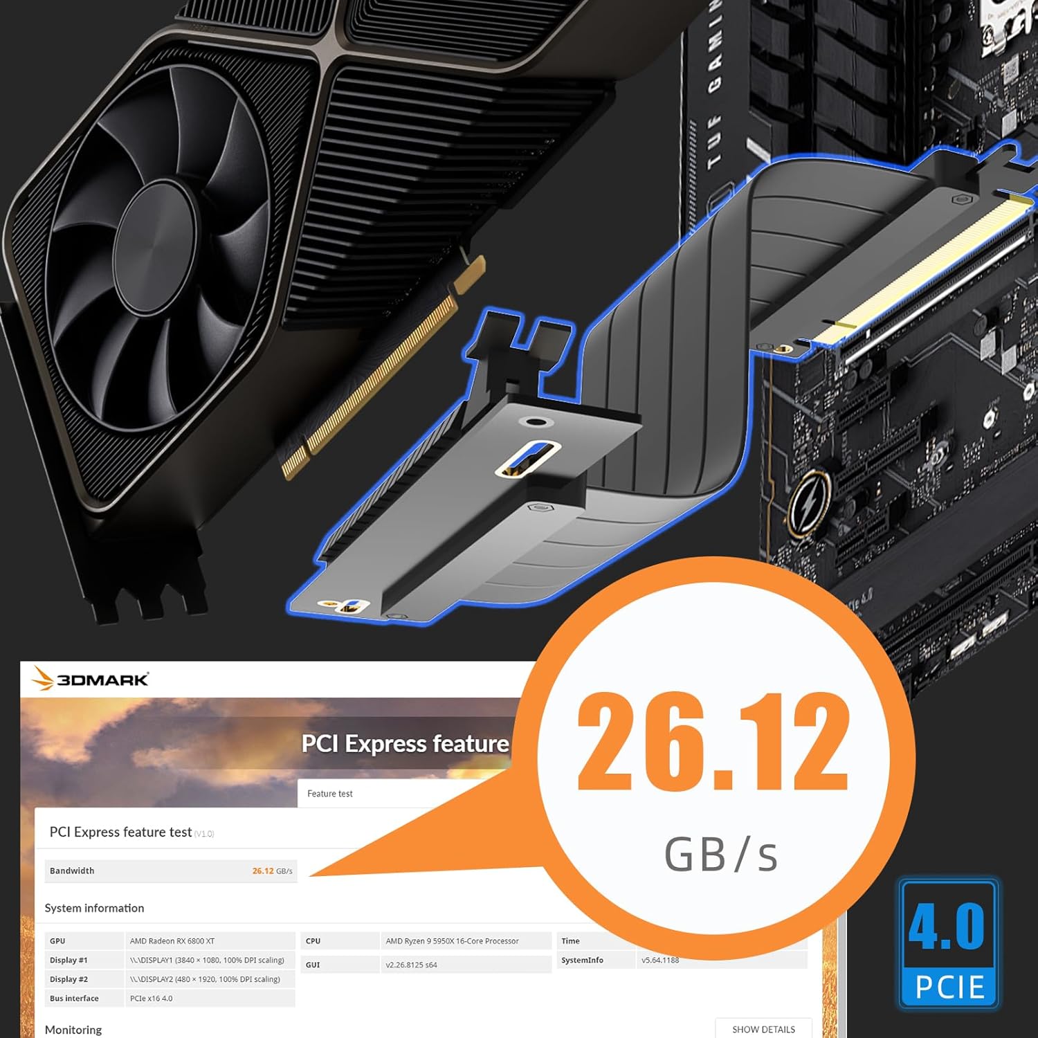 GLOTRENDS PCIe 4.0 x16 Riser Cable 150mm – Right Angle GPU Extension Cable – 32GB/s High-Speed – EMI Shielded – Compatible with RTX 40/30 & Radeon RX 7000/6000 - PuriLite