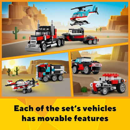 LEGO Creator 3-in-1 Flatbed Truck Transforming Toy Set with Helicopter, Plane, Hot Rod and SUV Vehicles for Kids 7+ - PuriLite
