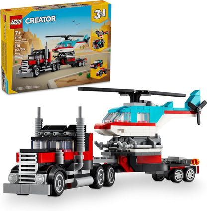 LEGO Creator 3-in-1 Flatbed Truck Transforming Toy Set with Helicopter, Plane, Hot Rod and SUV Vehicles for Kids 7+ - PuriLite