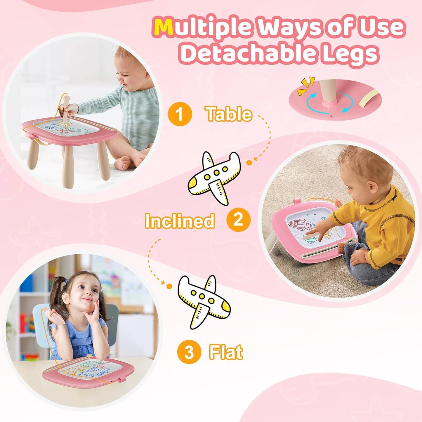 Kikidex Magnetic Drawing Board for Toddlers Ages 1-3, Educational Doodle Sketching Pad Soft Pink - PuriLite