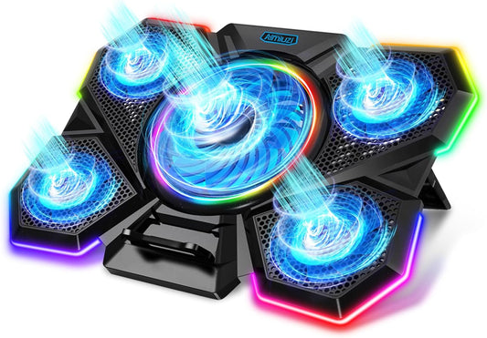 Laptop Cooling Pad, Gaming Laptop Cooler with 5 Quiet Fans and LED Lights (One-Click Close), Laptop Fan Cooling Pad Fits 12-17 Inch Laptop, 7 Adjustable Height