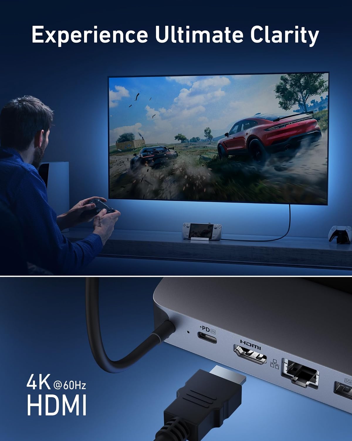 Anker Steam Deck Docking Station for Steam Deck/ROG Ally/Legion Go(Not for Rog Ally X), 6-in-1 USB C Hub with HDMI 4K@60Hz, 1Gbps Ethernet, 2 USB A Ports and 1 USB C Port, 100W Fast Charging.