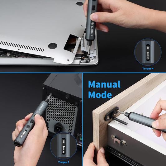 STREBITO Mini Electric Screwdriver Set – 70-in-1 Precision Cordless Electric Screwdriver Kit – 5 Torque Levels – 64 Magnetic Bits – Rechargeable Type-C - PuriLite